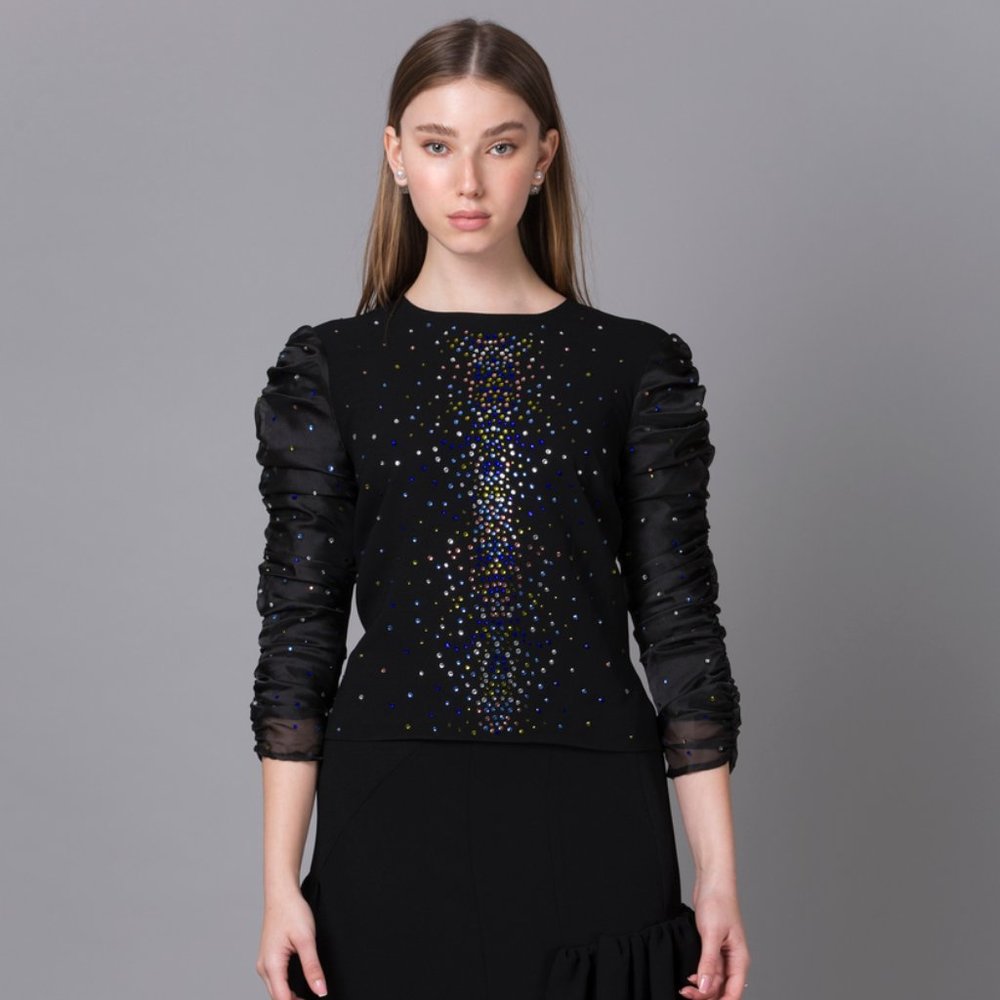 TOC Embellished Ruffle Sleeve Top